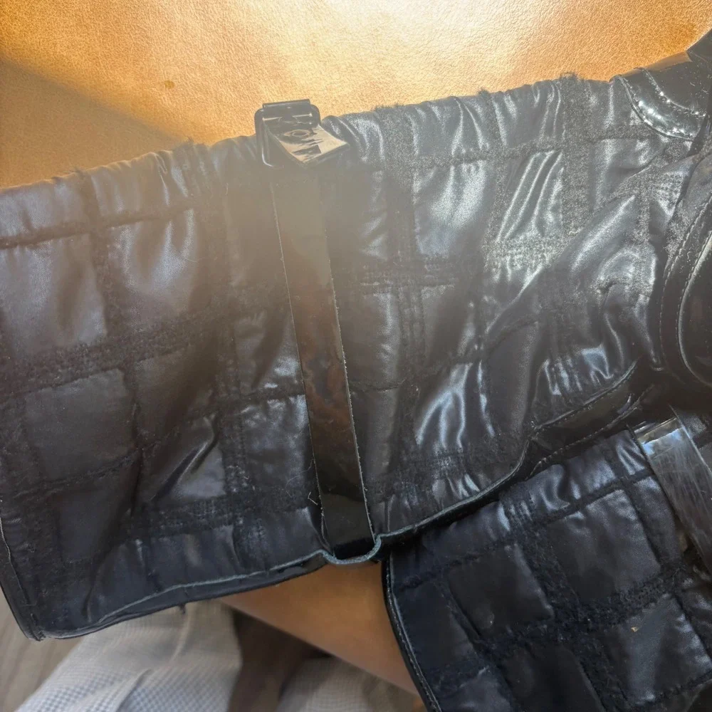 Aquatalia Black Quilted Patent Leather Boots Lug Sole Buckle‎ Detail Size 8
